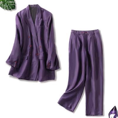 桑蚕丝西装套装大码显瘦真丝西服