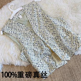 马夹上衣 外搭西装 桑蚕丝外套女外贸印花真丝马甲女胖MM短款 无袖