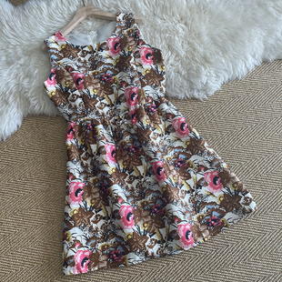 羊毛裙子2026春季 外贸设计感立体剪裁印花真丝羊毛连衣裙背心裙女