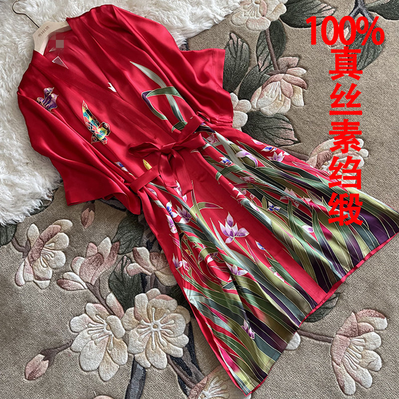 真丝素绉缎风衣手工透彩防嗮外披