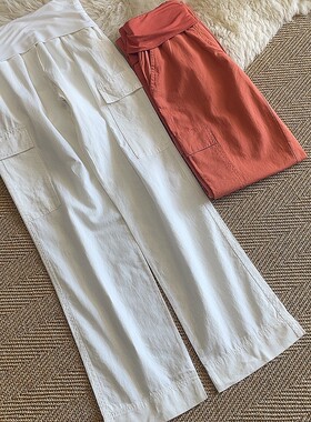 棉麻孕妇裤大码工装裤加长松紧腰