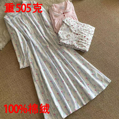 纯棉睡裙重工拼接蕾丝加厚款长款