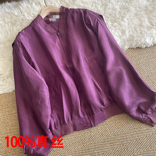 真丝夹克衫复古大码棒球服外套