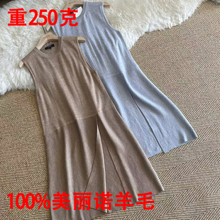 显瘦针织长裙开叉裙TH 百搭背心裙直筒修身 打底裙 羊毛连衣裙无袖