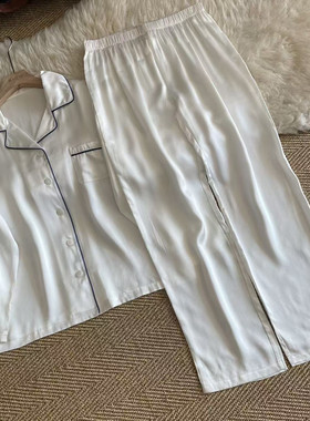 真丝素绉缎女白色家居服睡衣套装