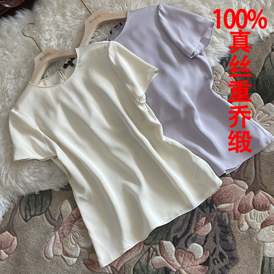 真丝重乔缎T恤套头衬衫双乔斜裁