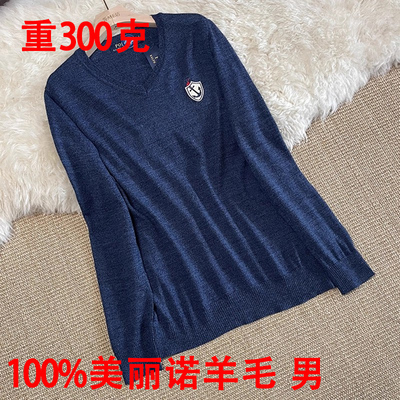 100%羊毛衫男美式V领针织衫修身