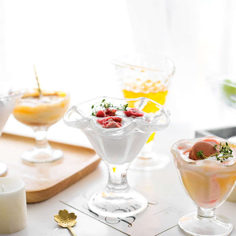 浪漫花朵水果捞碗冰沙杯甜品杯冰淇淋杯玻璃冰激凌杯奶昔杯