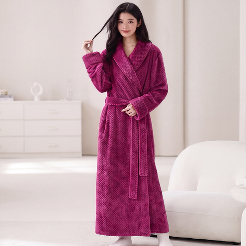 秋冬季女士法兰绒睡袍珊瑚绒浴袍