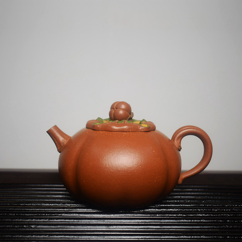 陈真紫砂壶纯手工柿子壶 精品名家仿生器柿柿如意 老红泥茶壶茶具