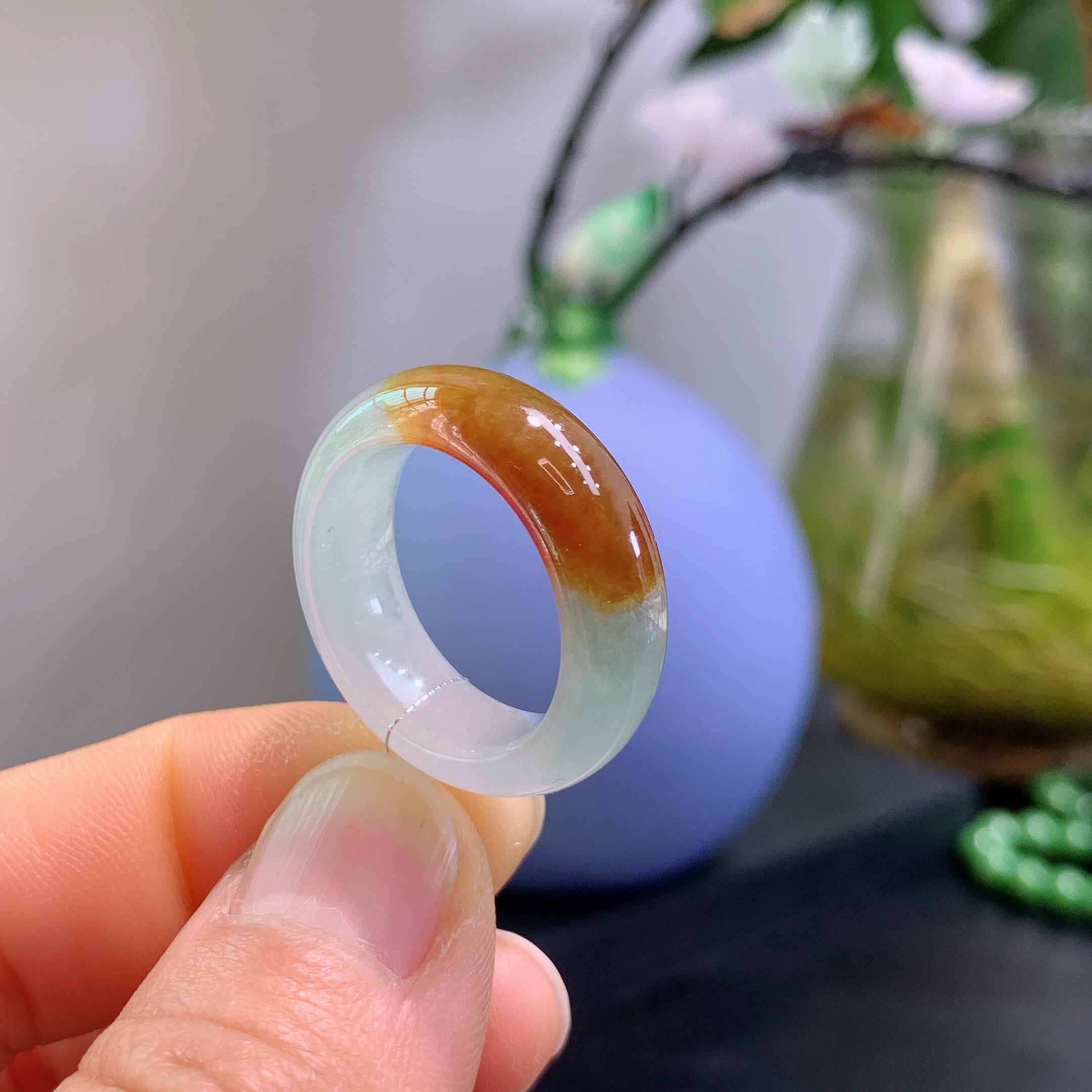 18-19圈口缅甸天然翡翠a货冰润红翡聚宝盆戒指