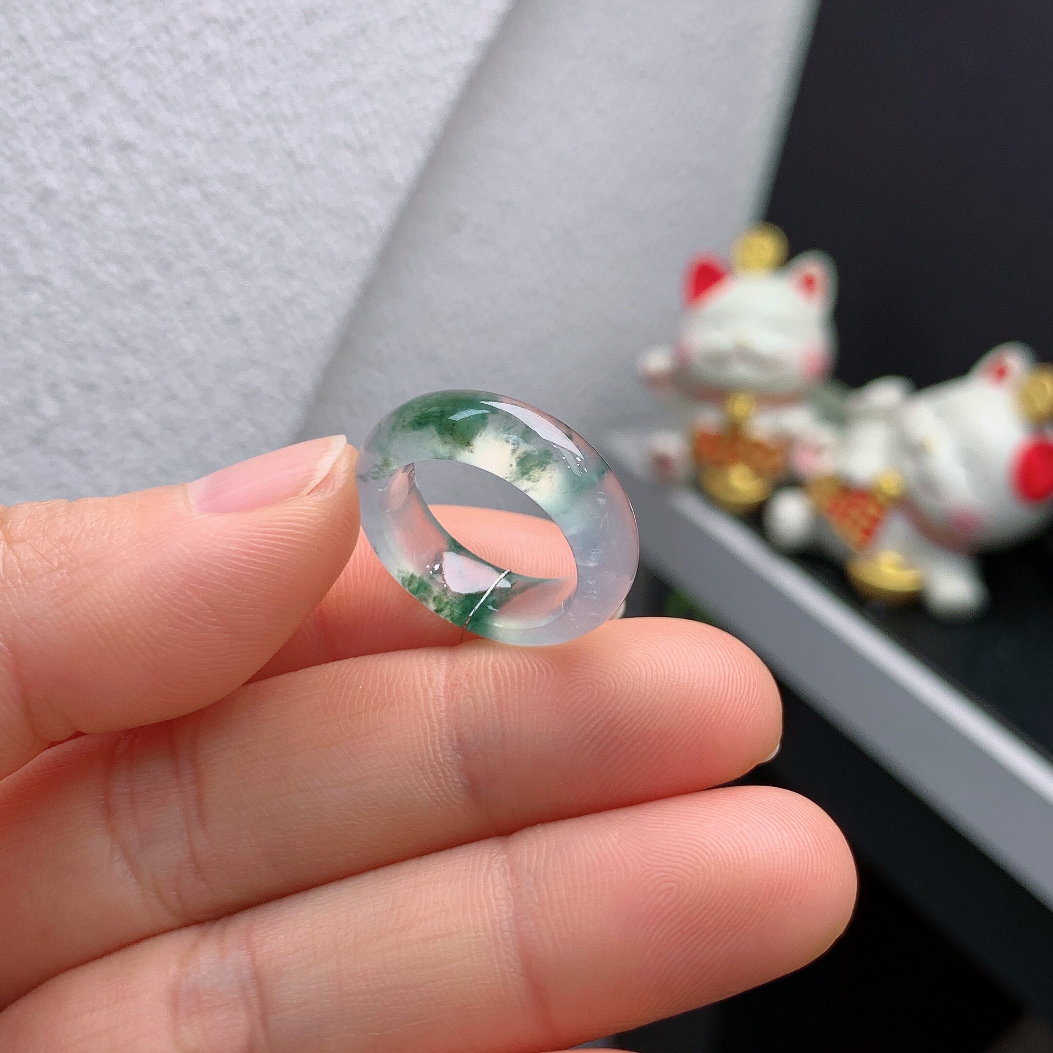 9圈口缅甸天然翡翠A货高冰飘花戒指A186#