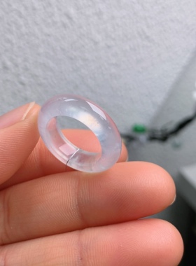 9圈口缅甸天然翡翠A货高冰白钢戒指A1220#