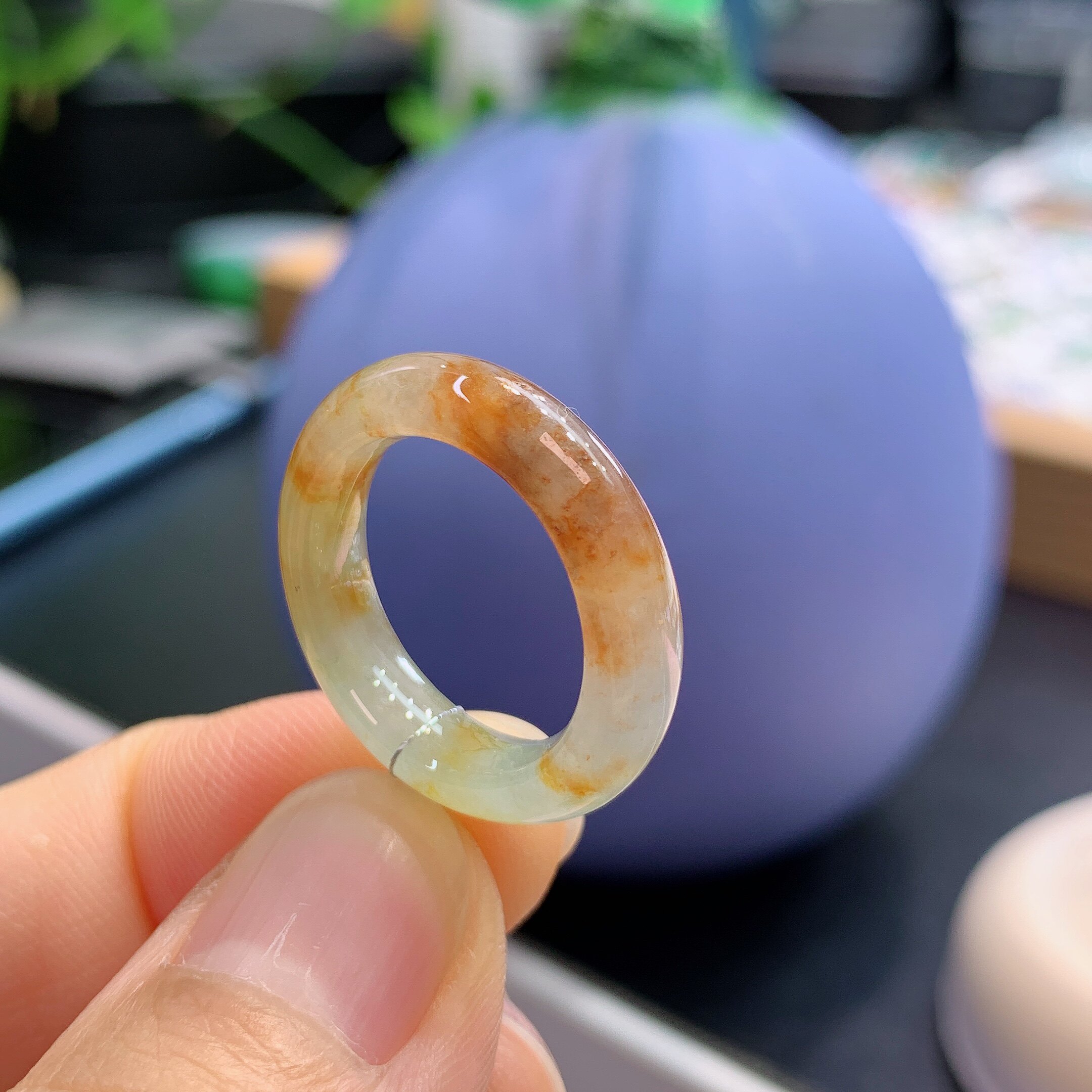 10-11圈口缅甸天然翡翠A货冰润红黄翡戒指A403#
