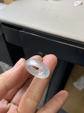 12圈口缅甸天然翡翠A货正庄高冰白冰戒指3.70g/K1109