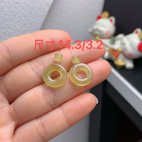 缅甸天然翡翠A货冰满黄翡甜甜圈一对A338#