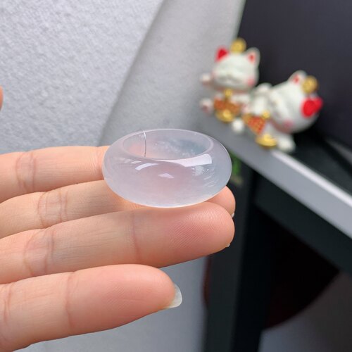 23-25圈口缅甸天然翡翠A货宽版冰种白冰轮胎戒指NN03#