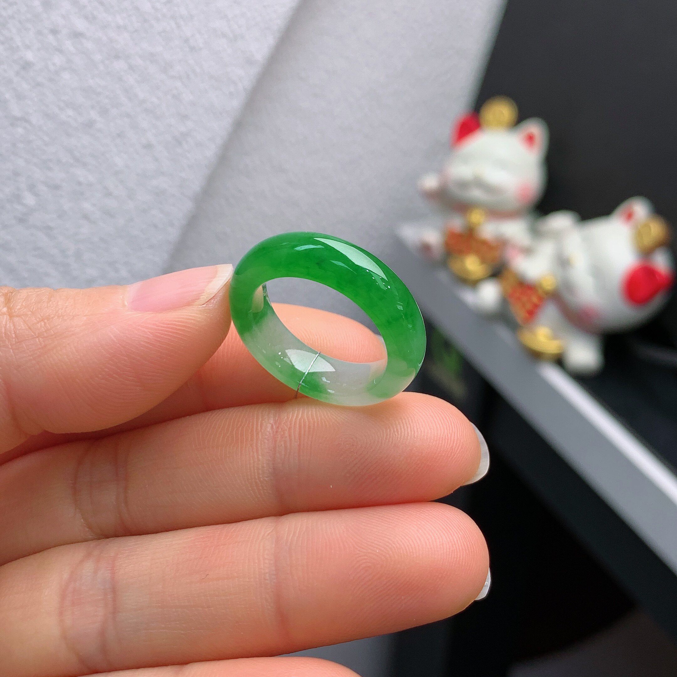 14圈口缅甸天然翡翠A货冰甜阳绿戒指戒圈A844#