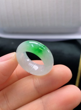 11-12圈口缅甸天然翡翠A货冰阳绿小宽版戒指A1099#