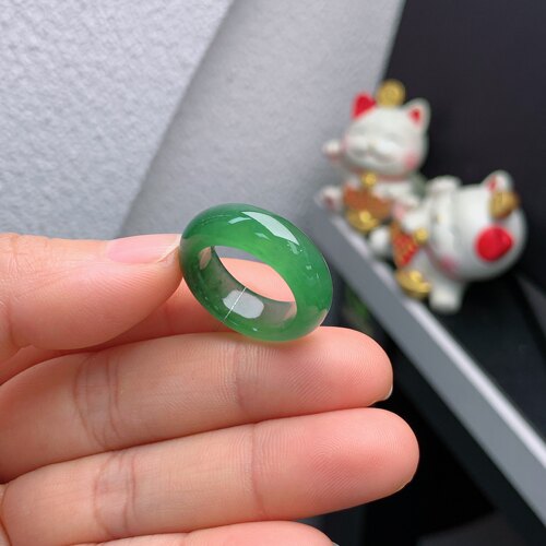 14圈口缅甸天然翡翠A货冰满绿小宽版戒指JM0306#