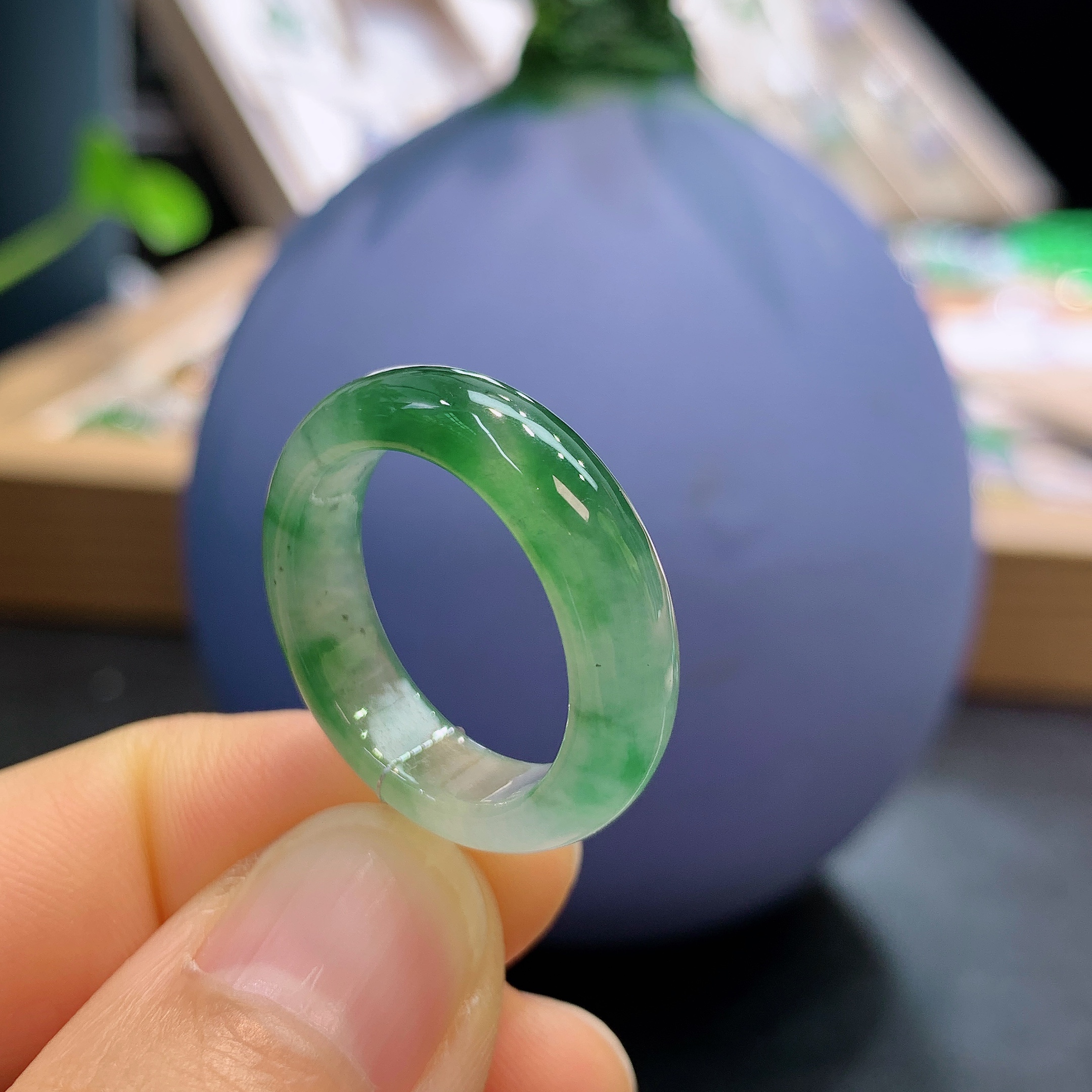 17圈口缅甸天然翡翠A货冰飘花戒指A491#