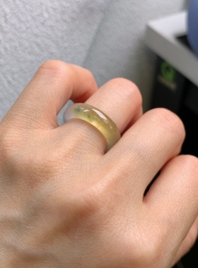 10-11圈口缅甸天然翡翠A货高冰黄翡戒指A1203#