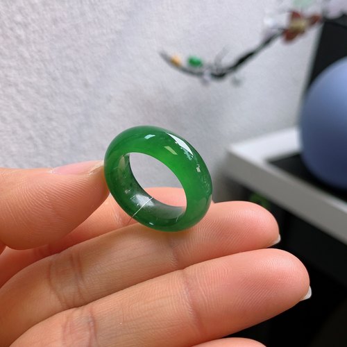 12-13圈口缅甸天然翡翠A货冰满绿戒指346#
