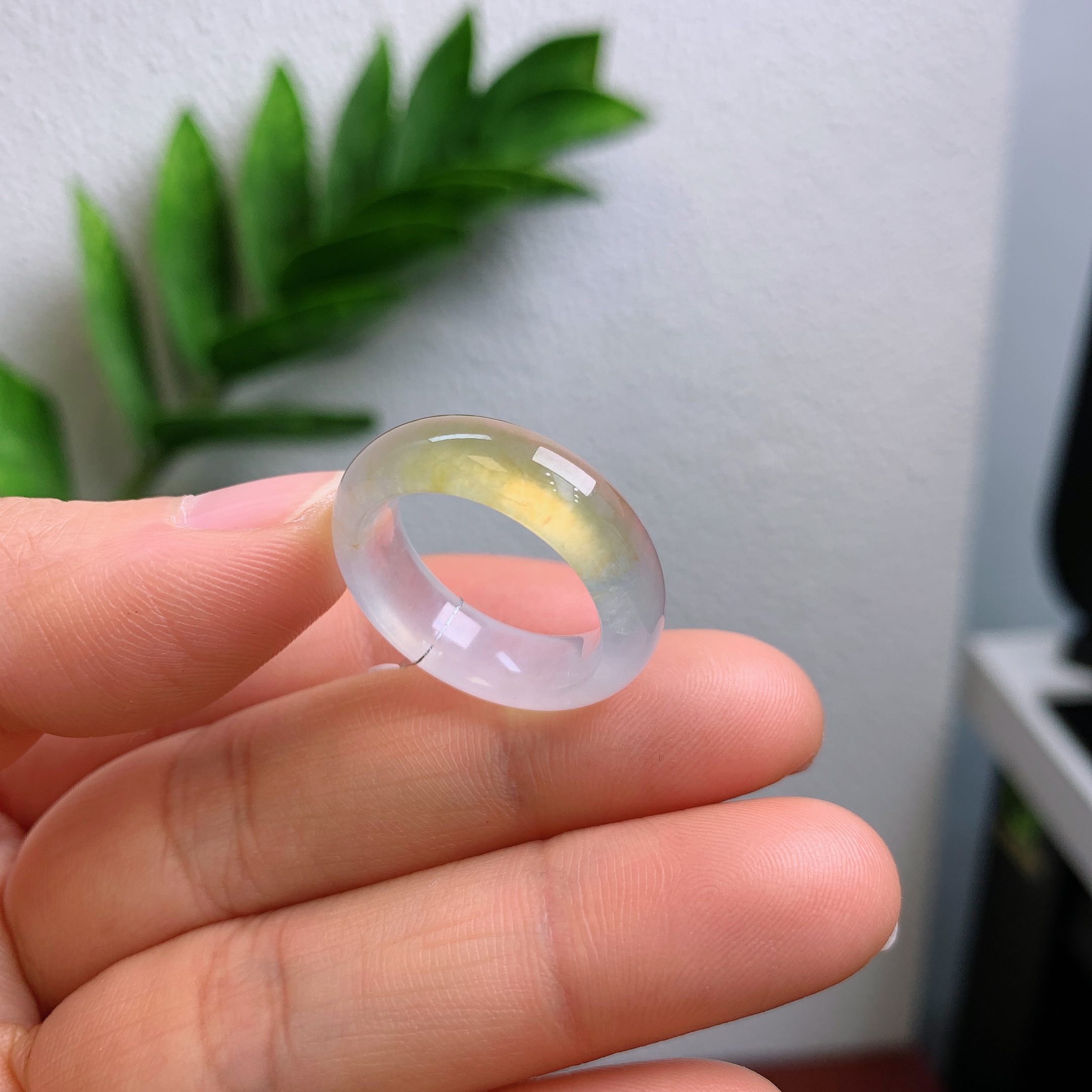 14-15圈口缅甸天然翡翠A货高冰柠檬黄半山水戒指A1182#