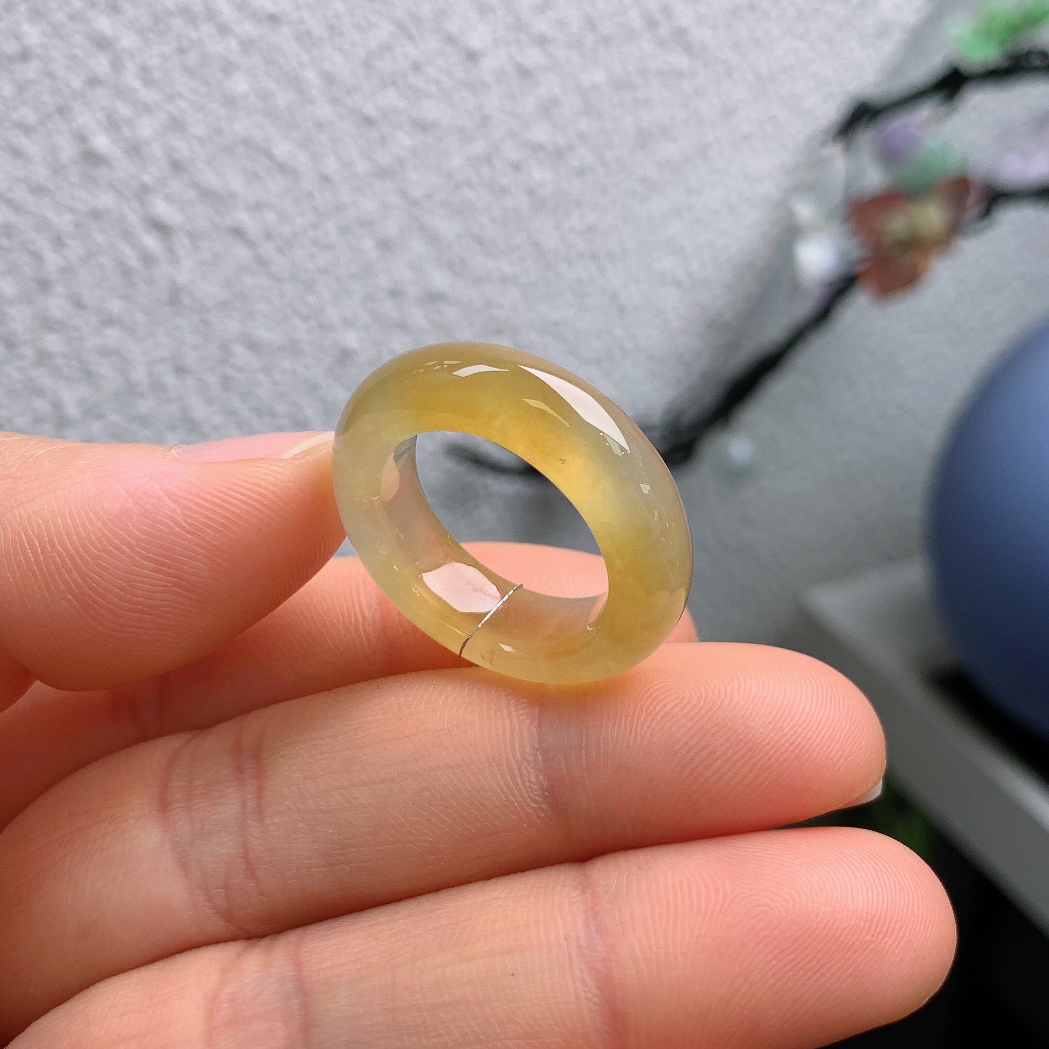 15圈口缅甸天然翡翠A货冰黄戒指Y116#