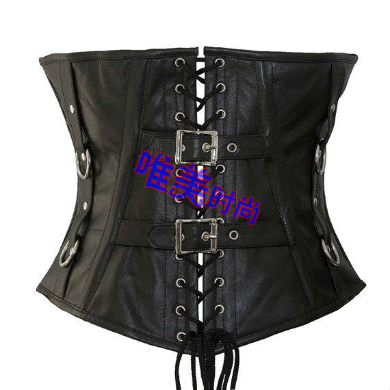 实物真皮束腰黑色真皮塑身腰封哥特式corset宫廷马甲填复古束身衣