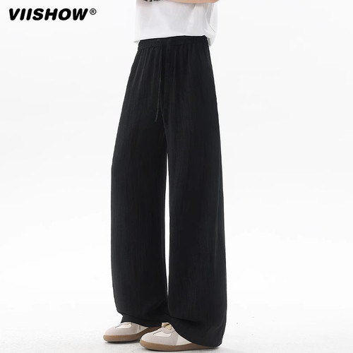 VIISHOW 纯色透气中腰阔腿直筒休闲长裤 KCC7146252-DJS