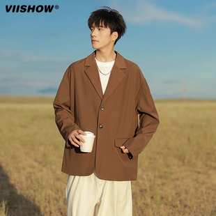 VIISHOW秋季潮牌新款便服单西平驳领西装男情侣宽松休闲西服外套