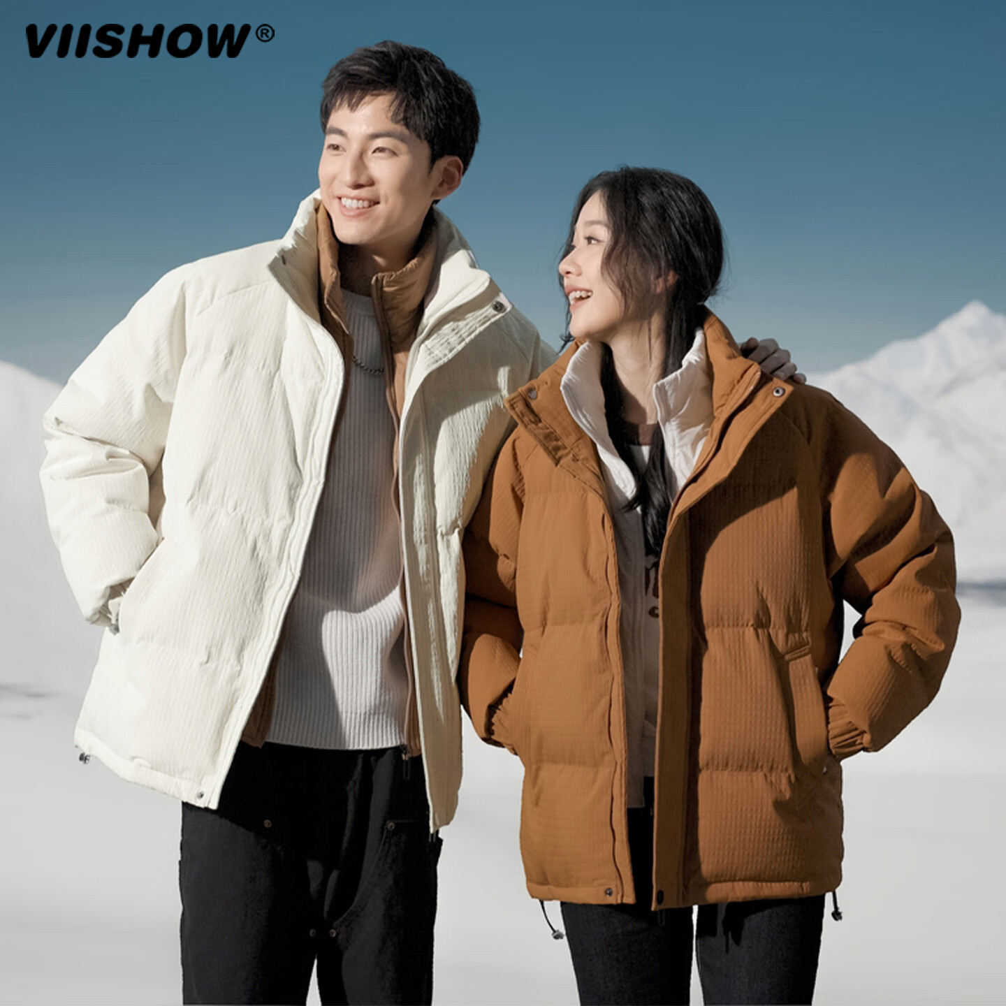 VIISHOW情侣面包羽绒服男女情侣短款立领2025冬新款防风保暖外套