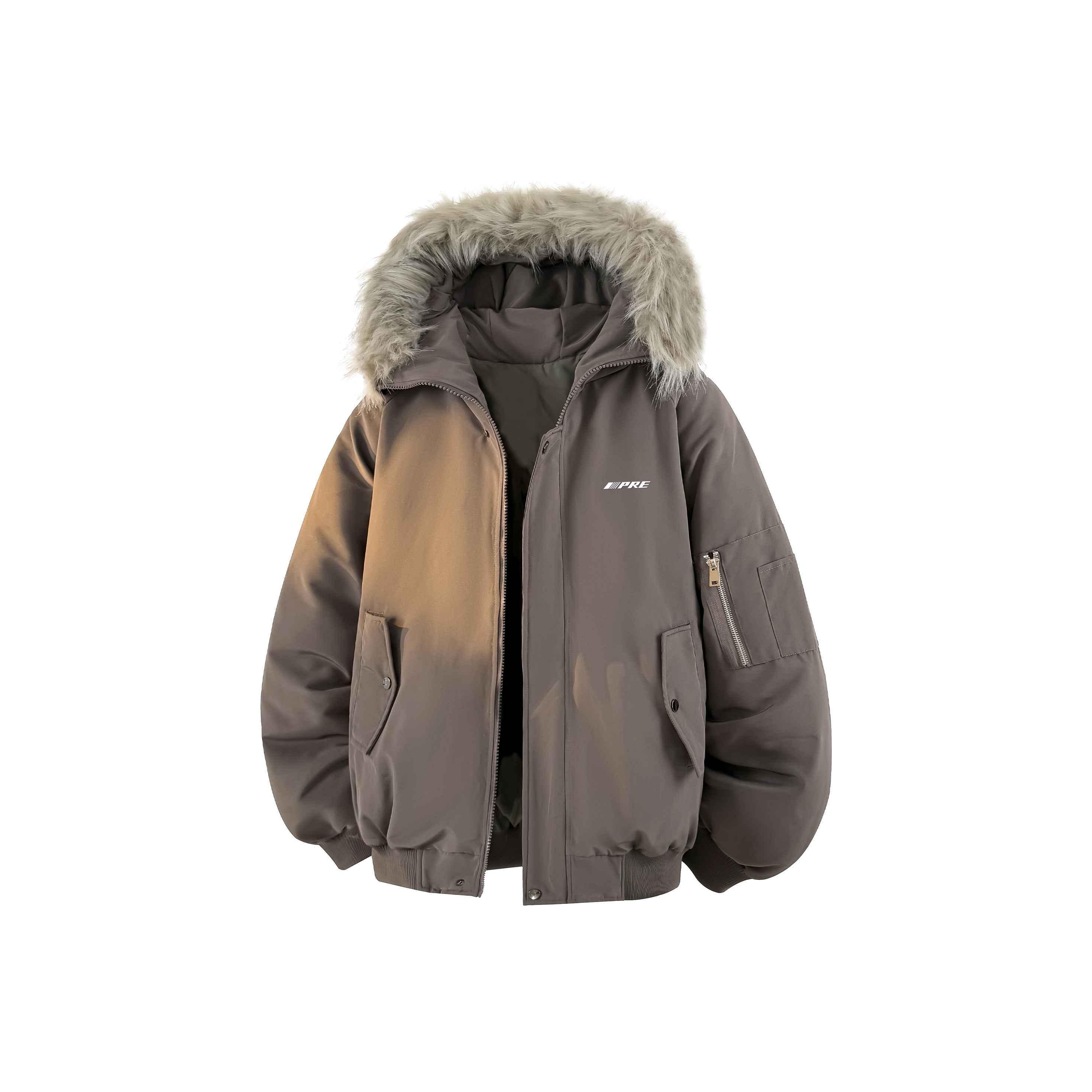 PRESSURE复古美式个性基础连帽设计感大毛领夹克棉服外套男女同款