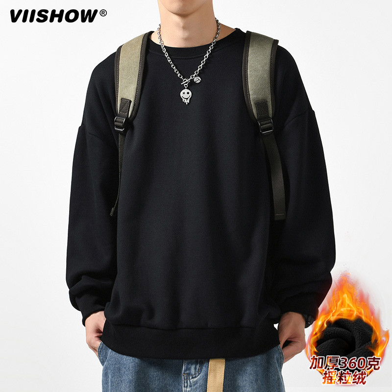 VIISHOW加绒宽松圆领卫衣
