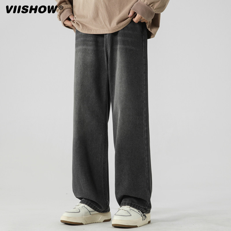 VIISHOW黑色复古牛仔裤男潮裤高街休闲裤子男生美式直筒宽松长裤,男装,牛仔裤,淘宝优惠券,粉丝福利购,淘宝优惠卷