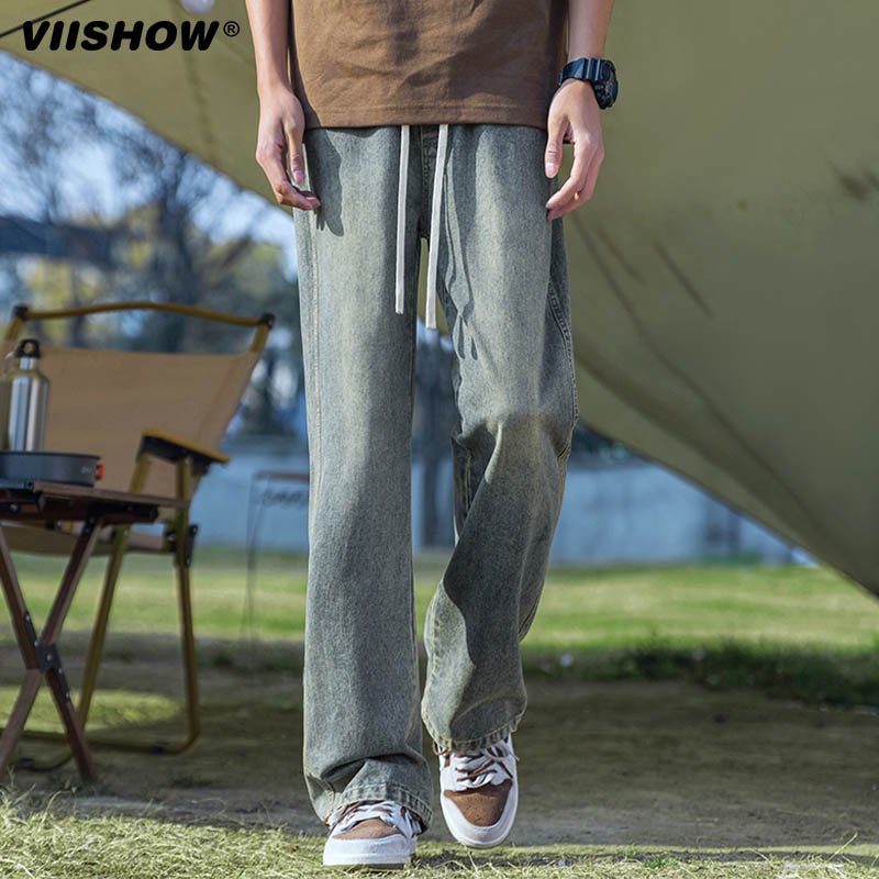 VISHOW微喇牛仔裤男夏季新款男vibe宽松男款喇叭裤美式高街裤子