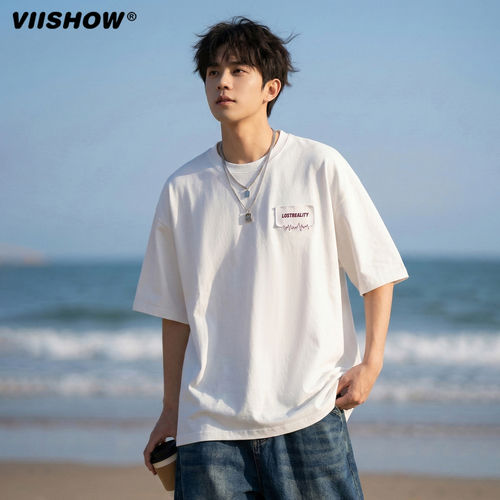 VIISHOW重磅纯棉字母短袖T恤男款2026夏季薄款宽松休闲半袖上衣