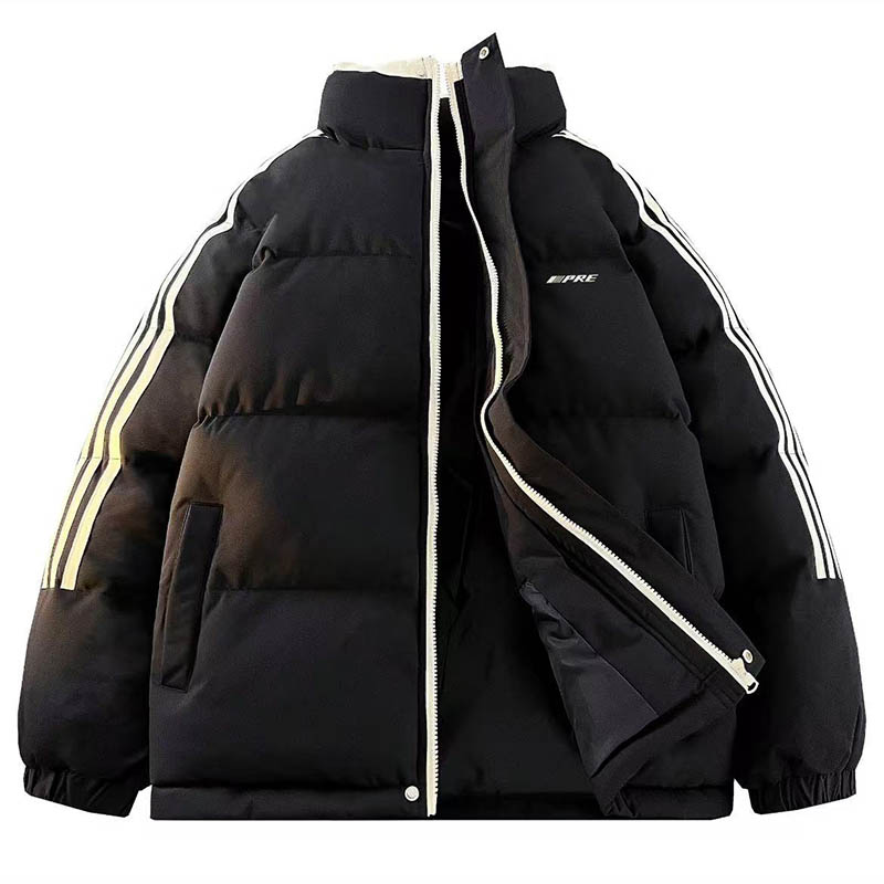 PRESSURE美式复古条纹撞色印花基础简约休闲宽松立领保暖棉服男女