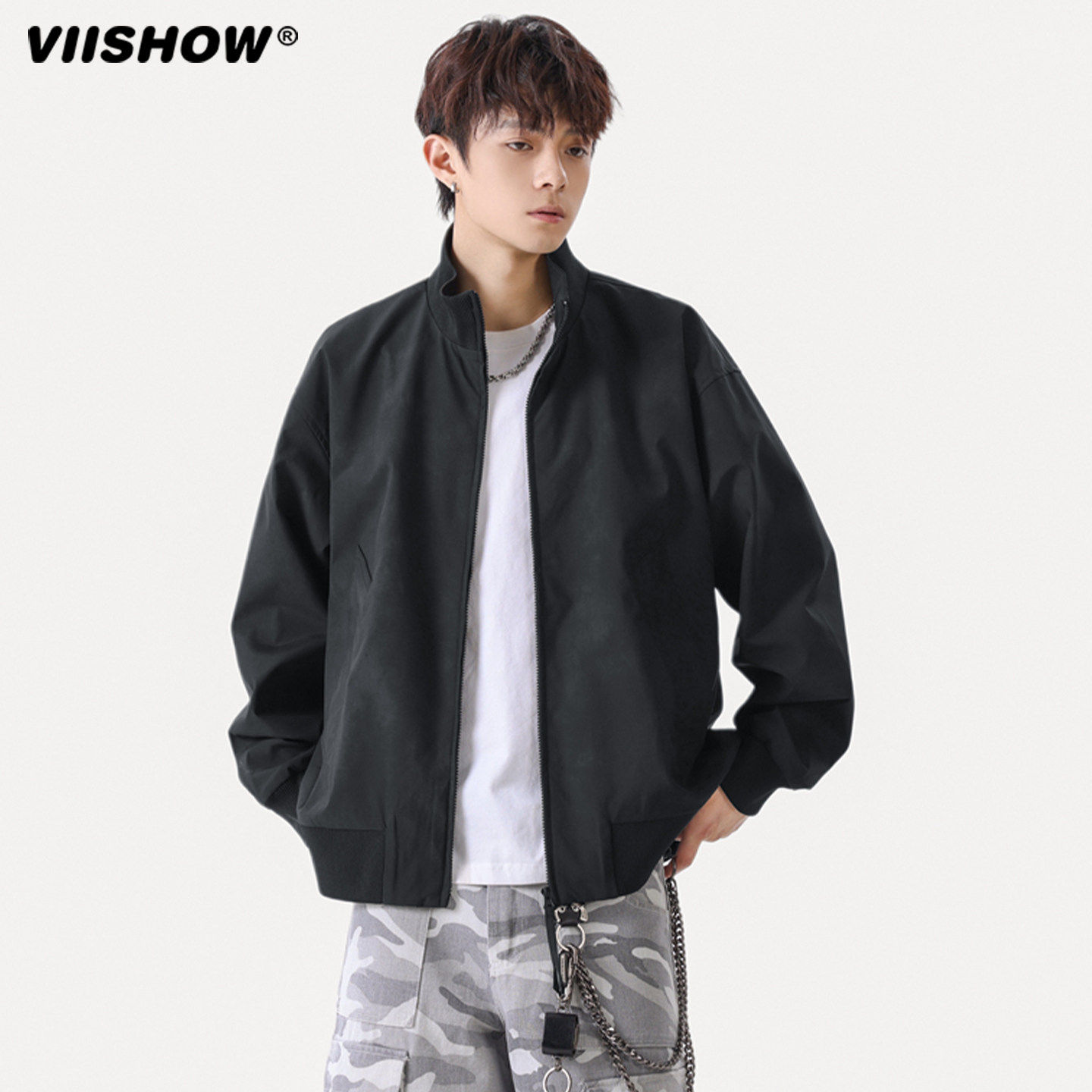 VIISHOW扎染男生秋季韩版高级休闲百搭立领拉链开衫潮流宽松外套