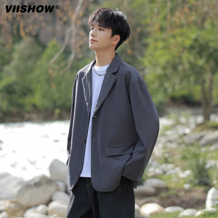 VIISHOW秋季潮牌新款便服单西平驳领西装男情侣宽松休闲西服外套