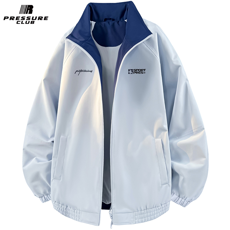 PRESSURE美式拼接撞色基础简约休闲宽松立领夹克男女同款