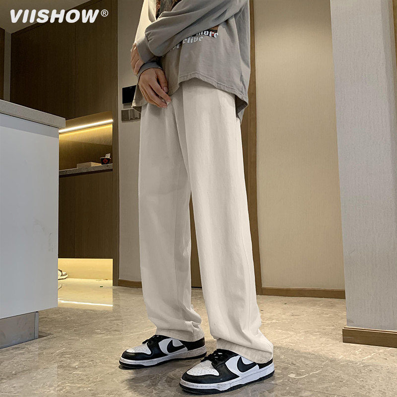VISHOW纯棉裤子男春秋垂感日系直筒工装裤潮牌宽松男生休闲长裤潮