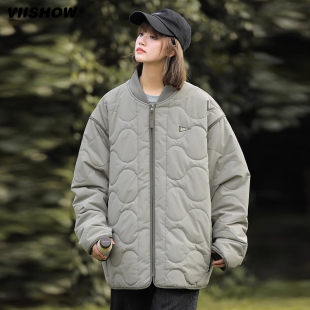 VIISHOW菱形格立领棉服男女款冬季轻薄棉袄情侣保暖棒球棉衣外套