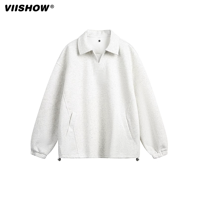 VIISHOW美式复古POLO领设计感卫衣男女春季潮牌情侣宽松套头上衣