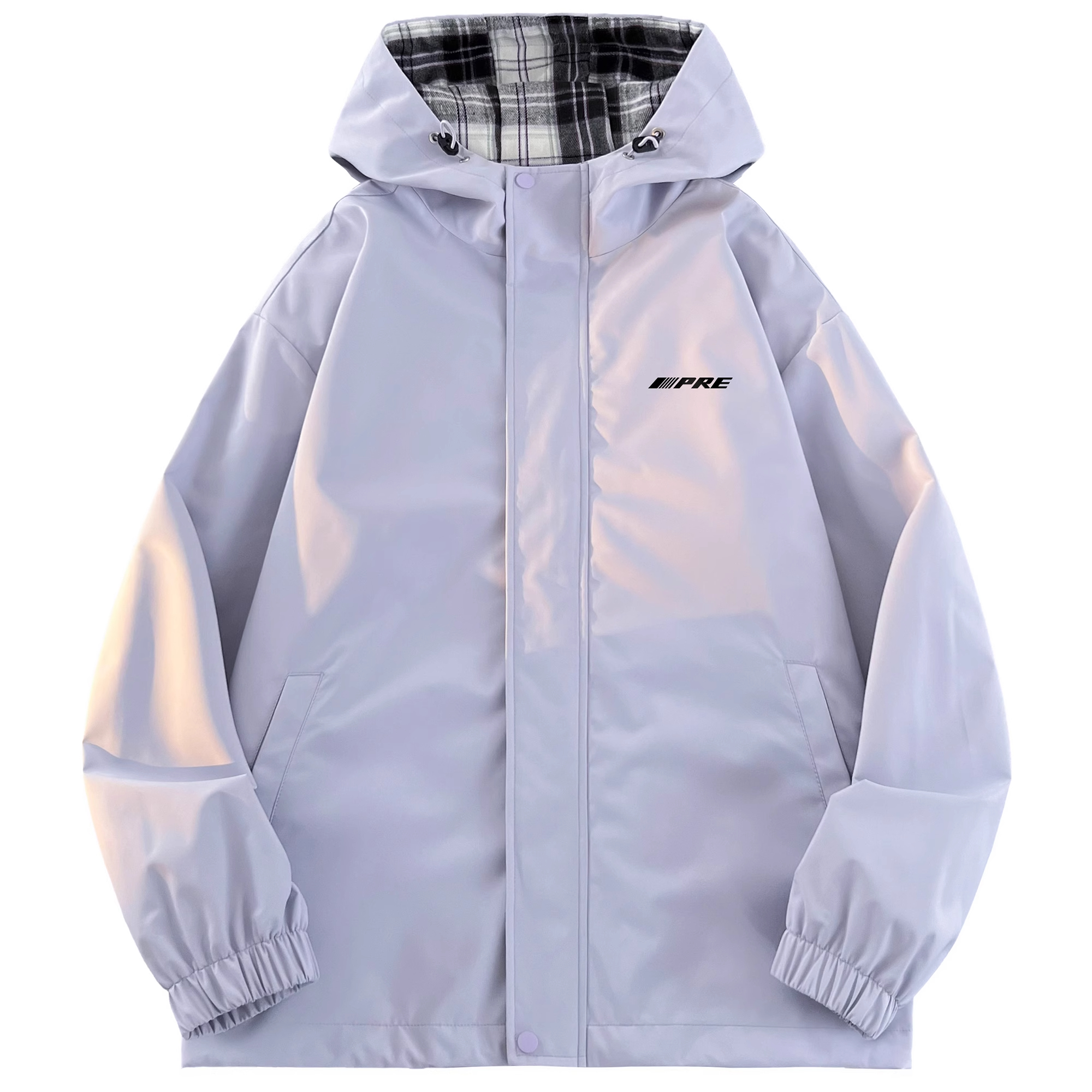 PRESSURE基础美式撞色拼接格纹立体字母LOGO印花休闲宽松冲锋夹克