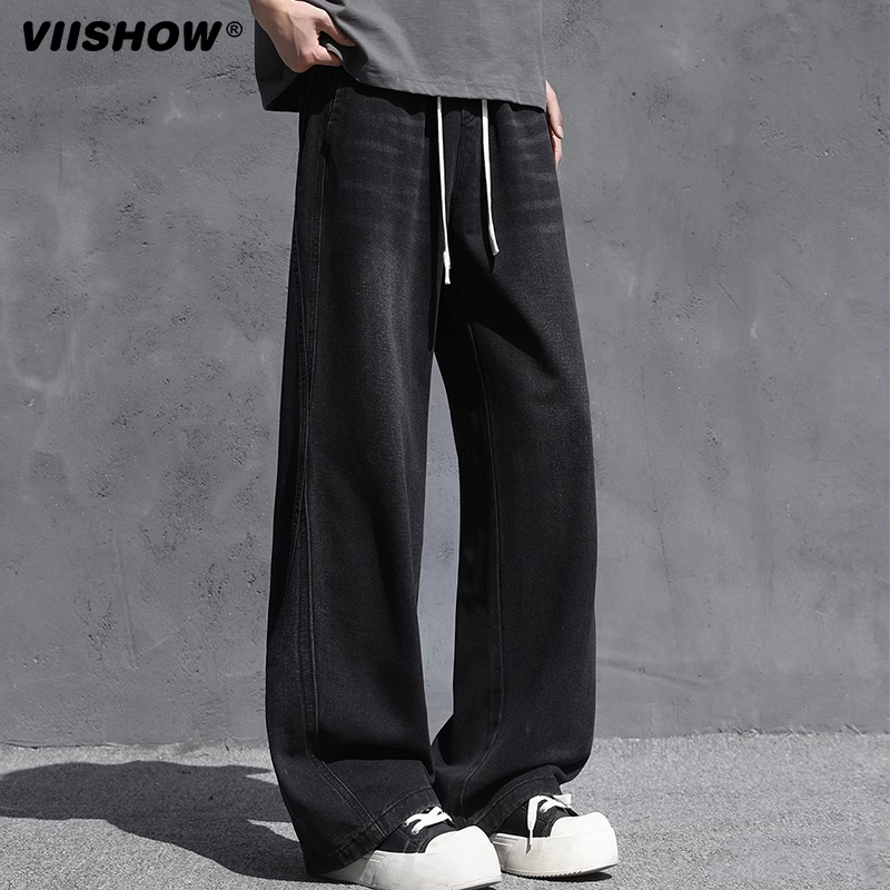 VIISHOW美式弯刀牛仔裤男士夏季2025新款宽松直筒阔腿男生长裤子