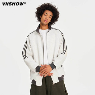 VIISHOW美式慵懒春秋卫衣男运动棒球服拼接拉链开衫外套休闲上衣