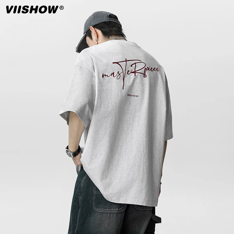VIISHOW字母印花短袖纯棉2025年夏季美式百搭潮流半袖上衣T恤情侣