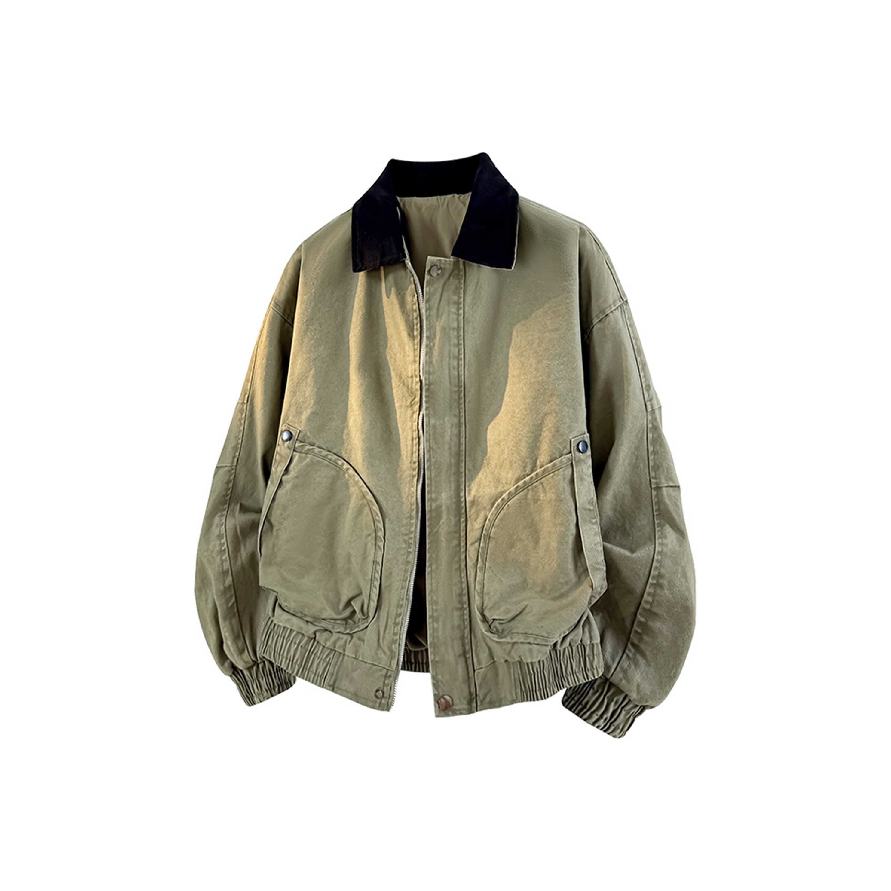 PRESSURE美式高街复古拼接翻领大口袋工装休闲宽松夹克外套男女款